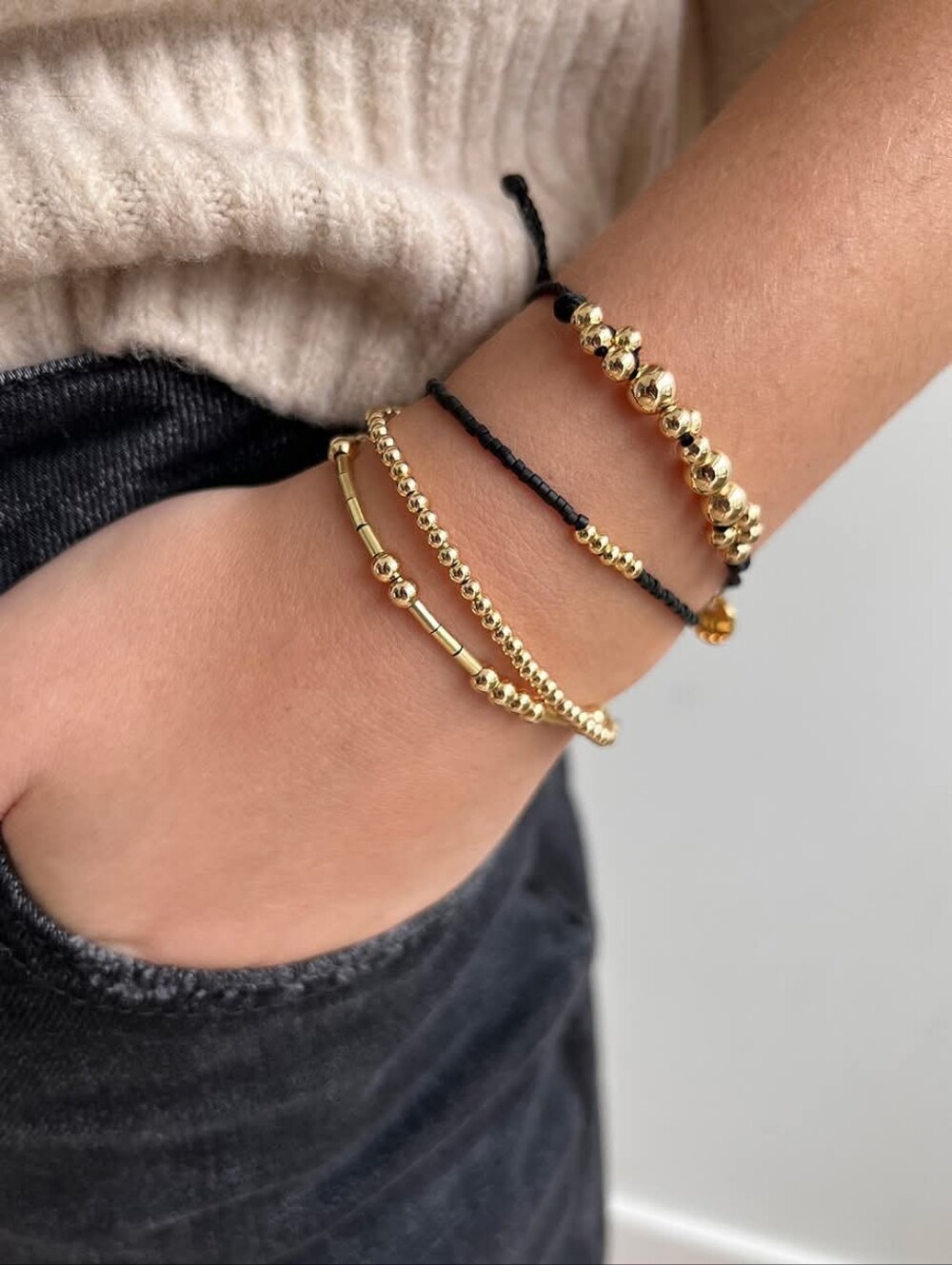 Serene & Sweet Black & Gold Bracelet Set Of 4 Bracelets New In Gift Box